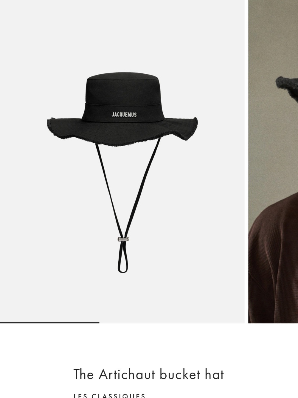 Jacquemus Black Frayed-Brim Bucket Hat with Chin Strap